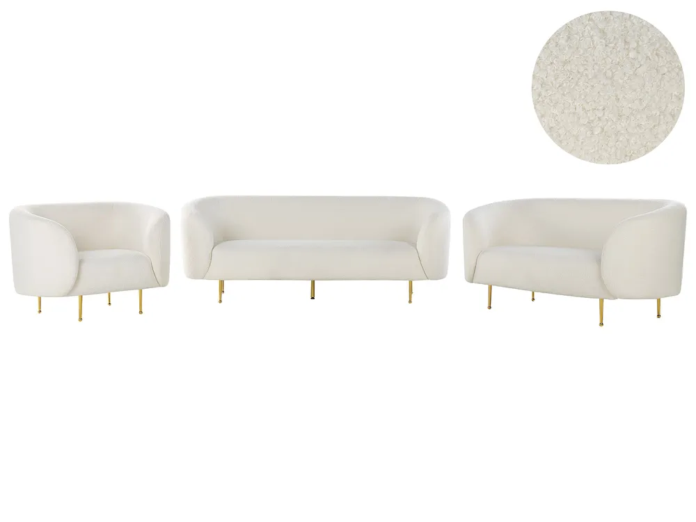Modern White Bouclé 3-Piece Sofa Set